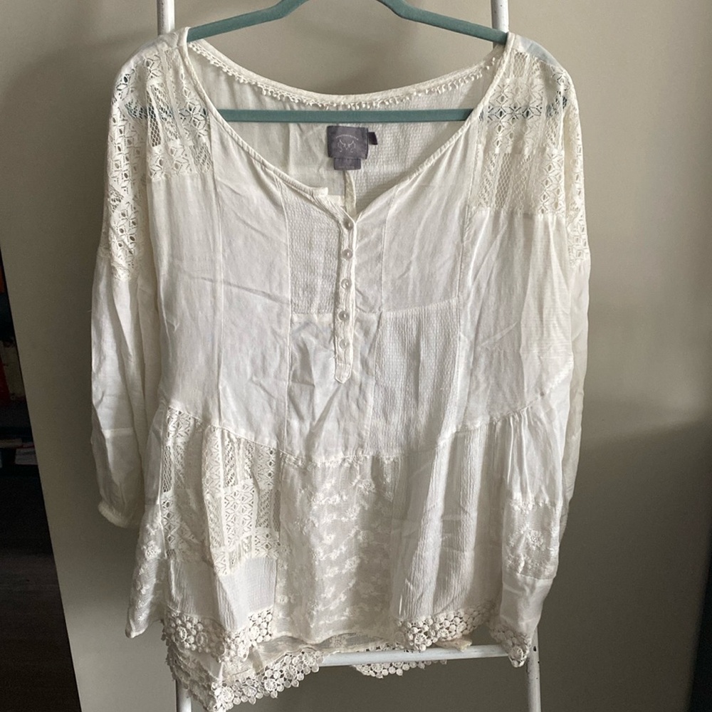NWOT Vanessa Virginia from Anthropologie Cream Patchwork Blouse Size L
